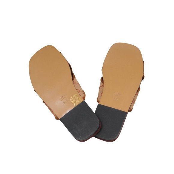 Gucci Women Senior Ruggine Cross Strap Sandals 36.5 US6.5 Red Brown Canvas Slide - Picture 7 of 9